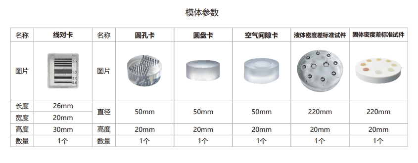 工業(yè)CT檢測卡9-固體密度差標準試件參數(shù)表